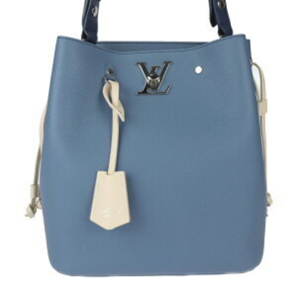 Louis Vuitton taurillon closure handbag turnlock blue leather bag Bucket